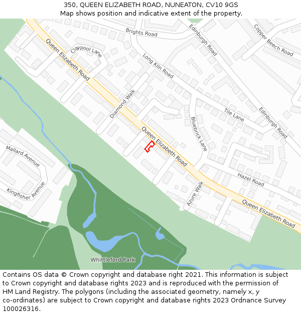 350, QUEEN ELIZABETH ROAD, NUNEATON, CV10 9GS: Location map and indicative extent of plot