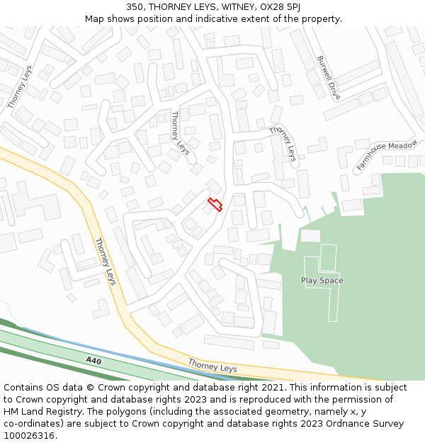 350, THORNEY LEYS, WITNEY, OX28 5PJ: Location map and indicative extent of plot