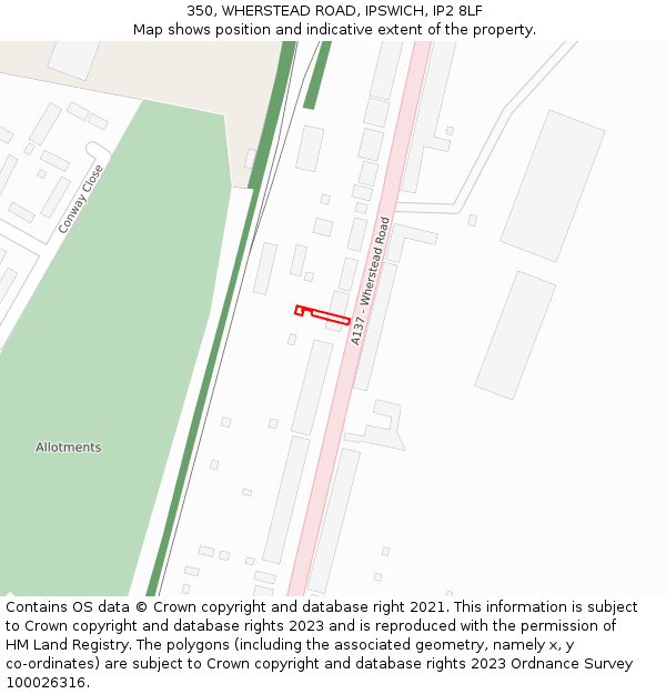 350, WHERSTEAD ROAD, IPSWICH, IP2 8LF: Location map and indicative extent of plot