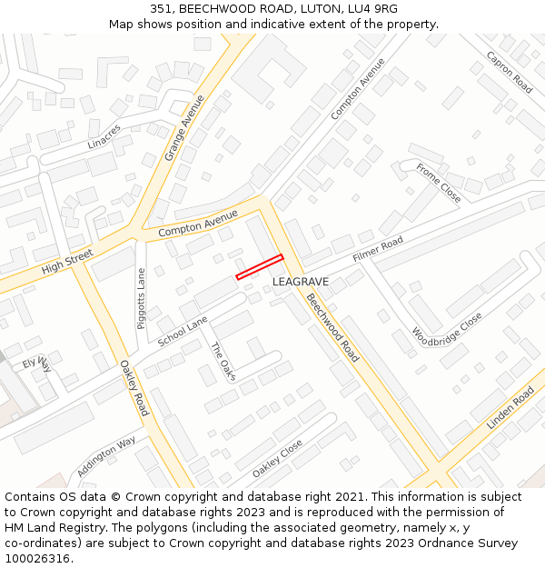 351, BEECHWOOD ROAD, LUTON, LU4 9RG: Location map and indicative extent of plot