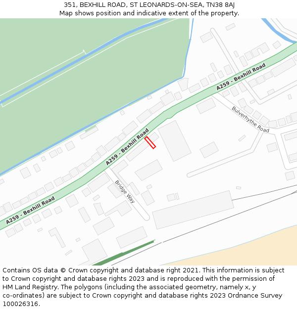 351, BEXHILL ROAD, ST LEONARDS-ON-SEA, TN38 8AJ: Location map and indicative extent of plot