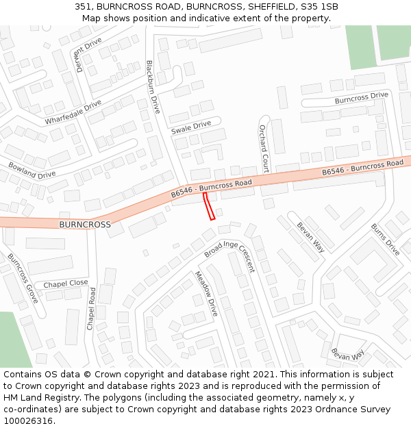 351, BURNCROSS ROAD, BURNCROSS, SHEFFIELD, S35 1SB: Location map and indicative extent of plot