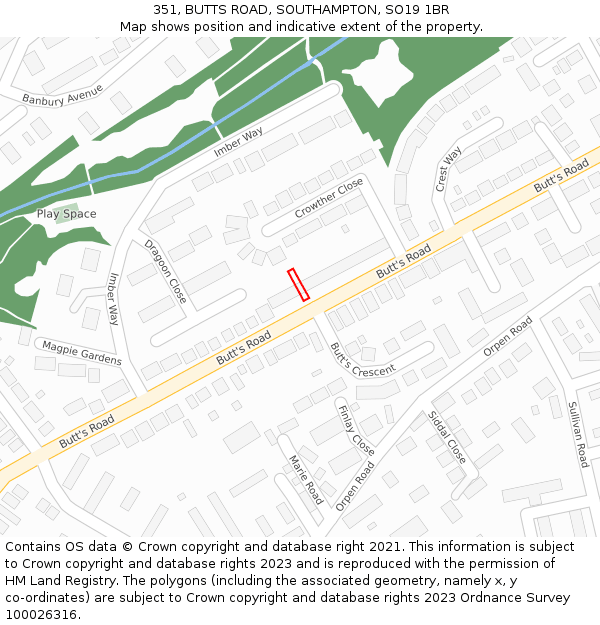 351, BUTTS ROAD, SOUTHAMPTON, SO19 1BR: Location map and indicative extent of plot