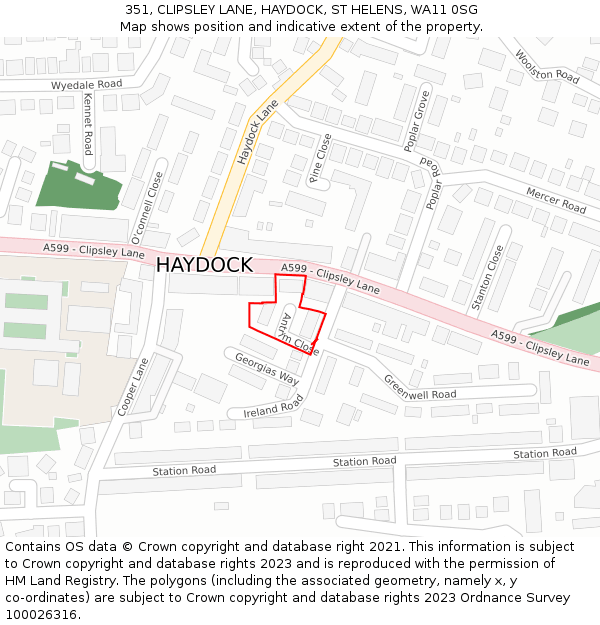 351, CLIPSLEY LANE, HAYDOCK, ST HELENS, WA11 0SG: Location map and indicative extent of plot