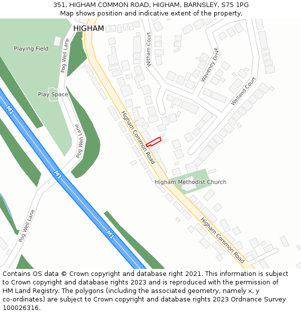 351, HIGHAM COMMON ROAD, HIGHAM, BARNSLEY, S75 1PG: Location map and indicative extent of plot
