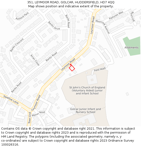 351, LEYMOOR ROAD, GOLCAR, HUDDERSFIELD, HD7 4QQ: Location map and indicative extent of plot