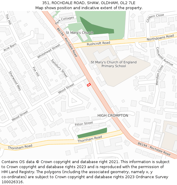 351, ROCHDALE ROAD, SHAW, OLDHAM, OL2 7LE: Location map and indicative extent of plot