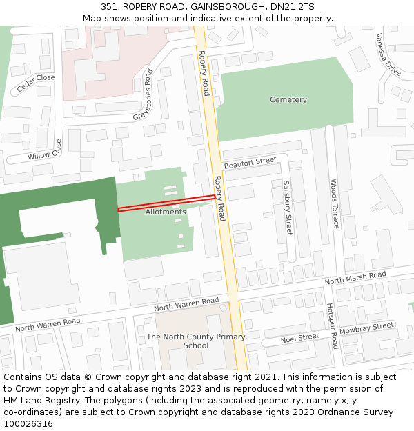 351, ROPERY ROAD, GAINSBOROUGH, DN21 2TS: Location map and indicative extent of plot