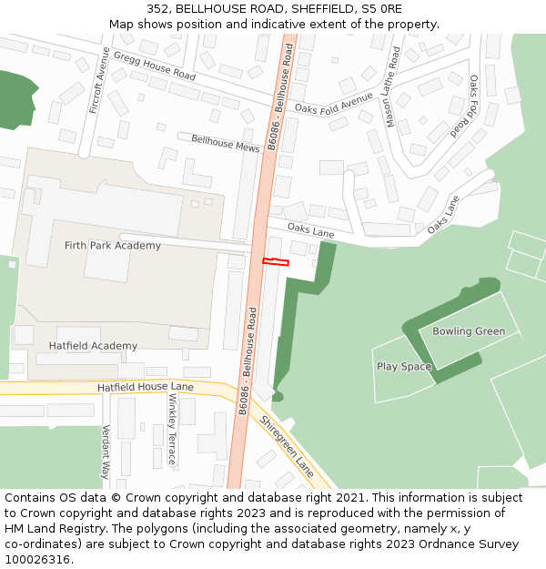352, BELLHOUSE ROAD, SHEFFIELD, S5 0RE: Location map and indicative extent of plot