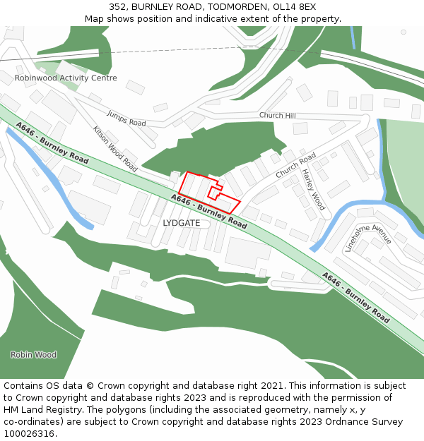 352, BURNLEY ROAD, TODMORDEN, OL14 8EX: Location map and indicative extent of plot