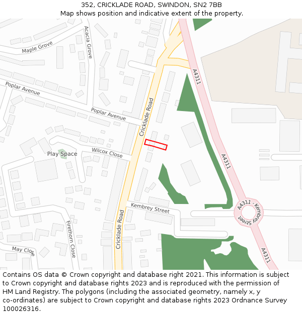 352, CRICKLADE ROAD, SWINDON, SN2 7BB: Location map and indicative extent of plot