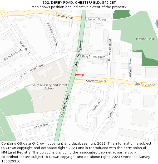 352, DERBY ROAD, CHESTERFIELD, S40 2ET: Location map and indicative extent of plot