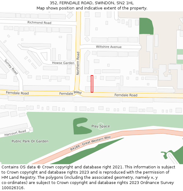 352, FERNDALE ROAD, SWINDON, SN2 1HL: Location map and indicative extent of plot