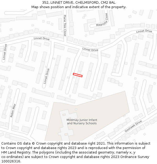 352, LINNET DRIVE, CHELMSFORD, CM2 8AL: Location map and indicative extent of plot