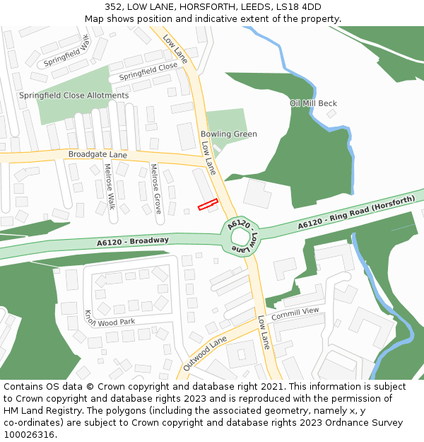 352, LOW LANE, HORSFORTH, LEEDS, LS18 4DD: Location map and indicative extent of plot
