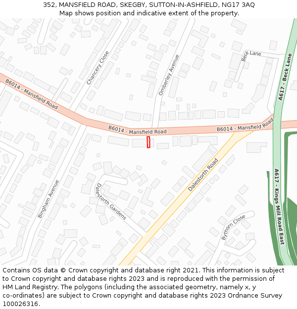 352, MANSFIELD ROAD, SKEGBY, SUTTON-IN-ASHFIELD, NG17 3AQ: Location map and indicative extent of plot