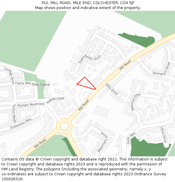 352, MILL ROAD, MILE END, COLCHESTER, CO4 5JF: Location map and indicative extent of plot