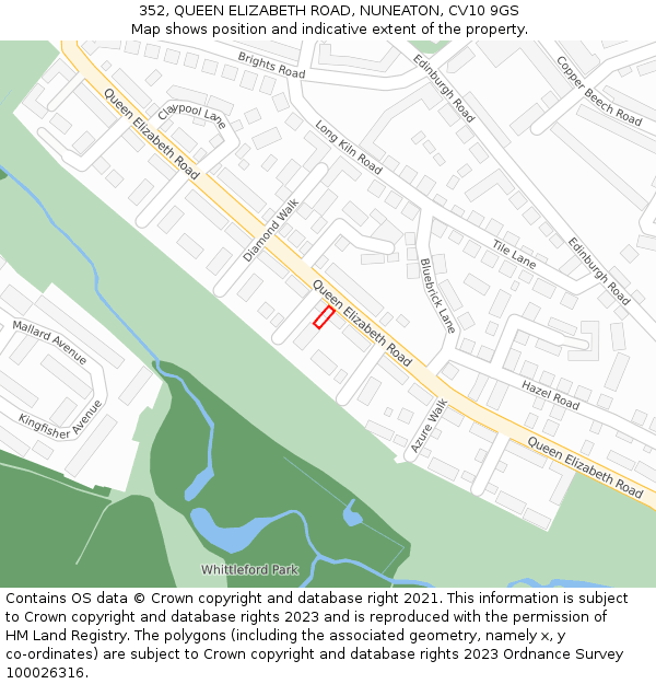352, QUEEN ELIZABETH ROAD, NUNEATON, CV10 9GS: Location map and indicative extent of plot