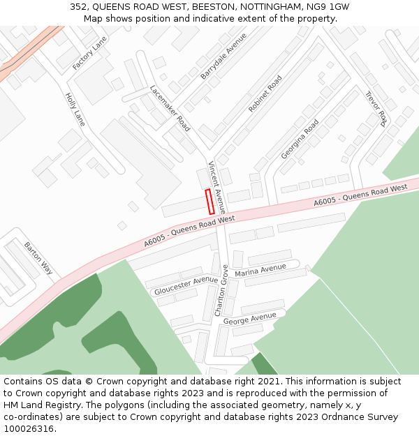 352, QUEENS ROAD WEST, BEESTON, NOTTINGHAM, NG9 1GW: Location map and indicative extent of plot