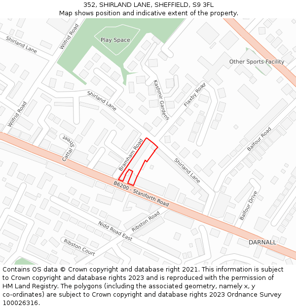 352, SHIRLAND LANE, SHEFFIELD, S9 3FL: Location map and indicative extent of plot