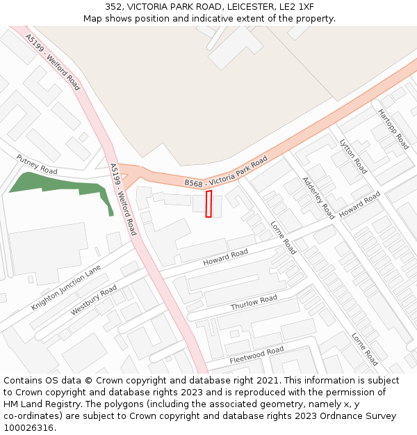 352, VICTORIA PARK ROAD, LEICESTER, LE2 1XF: Location map and indicative extent of plot