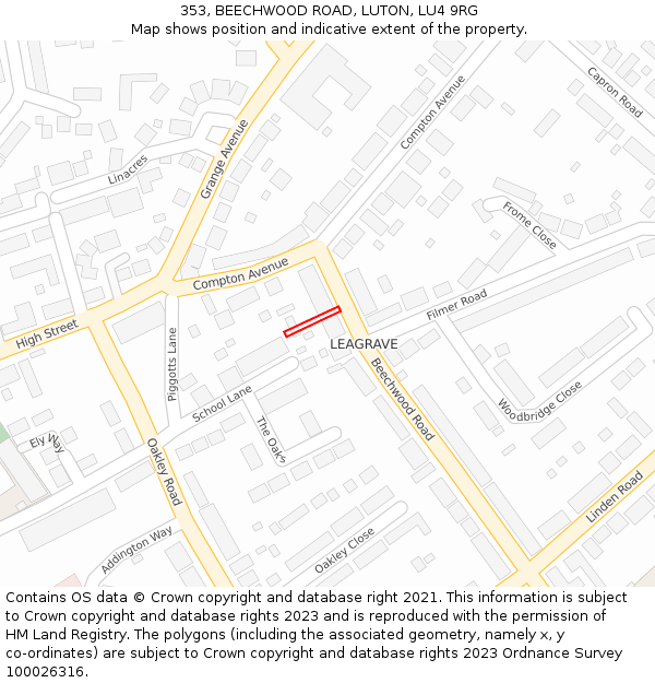 353, BEECHWOOD ROAD, LUTON, LU4 9RG: Location map and indicative extent of plot