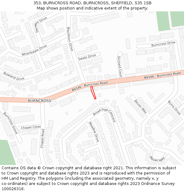 353, BURNCROSS ROAD, BURNCROSS, SHEFFIELD, S35 1SB: Location map and indicative extent of plot