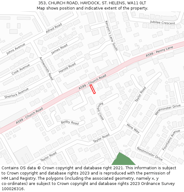 353, CHURCH ROAD, HAYDOCK, ST. HELENS, WA11 0LT: Location map and indicative extent of plot
