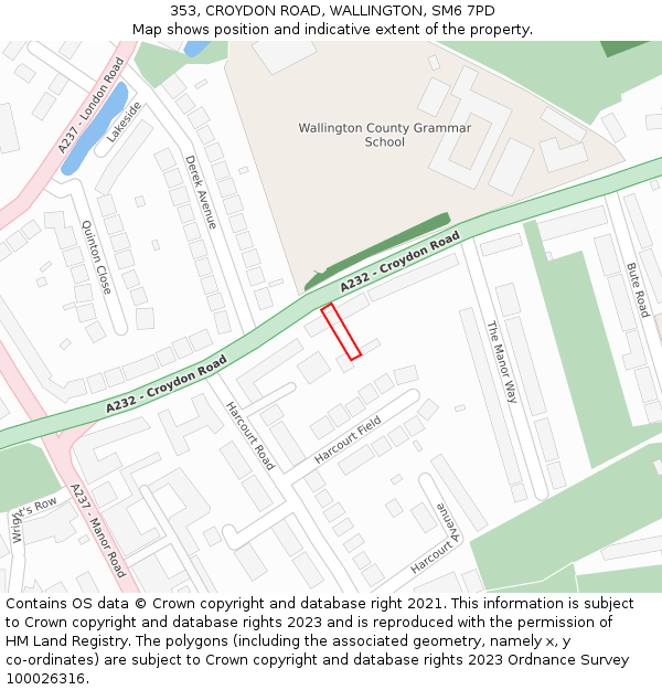 353, CROYDON ROAD, WALLINGTON, SM6 7PD: Location map and indicative extent of plot