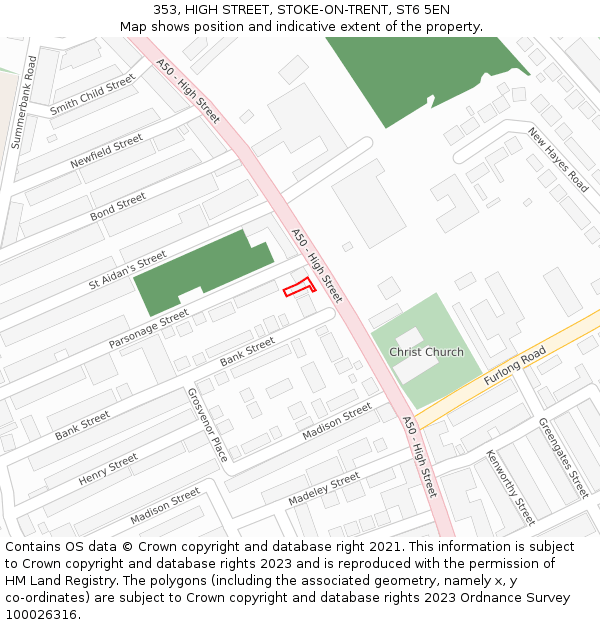 353, HIGH STREET, STOKE-ON-TRENT, ST6 5EN: Location map and indicative extent of plot