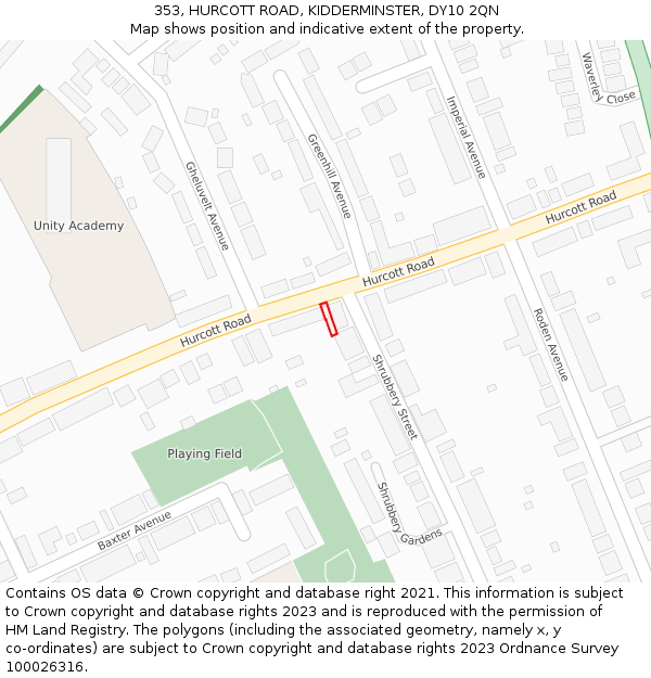 353, HURCOTT ROAD, KIDDERMINSTER, DY10 2QN: Location map and indicative extent of plot