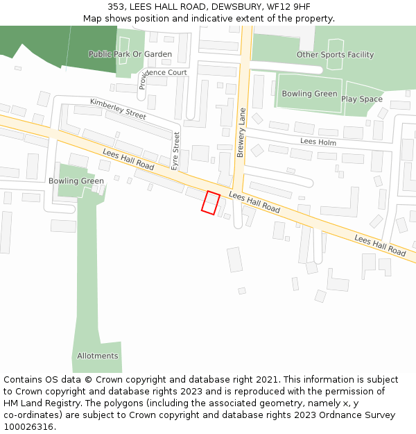 353, LEES HALL ROAD, DEWSBURY, WF12 9HF: Location map and indicative extent of plot