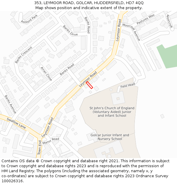 353, LEYMOOR ROAD, GOLCAR, HUDDERSFIELD, HD7 4QQ: Location map and indicative extent of plot