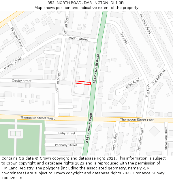 353, NORTH ROAD, DARLINGTON, DL1 3BL: Location map and indicative extent of plot