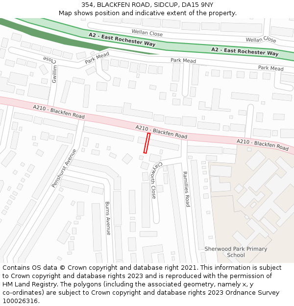 354, BLACKFEN ROAD, SIDCUP, DA15 9NY: Location map and indicative extent of plot
