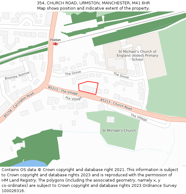 354, CHURCH ROAD, URMSTON, MANCHESTER, M41 6HR: Location map and indicative extent of plot