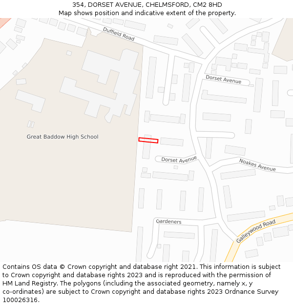 354, DORSET AVENUE, CHELMSFORD, CM2 8HD: Location map and indicative extent of plot