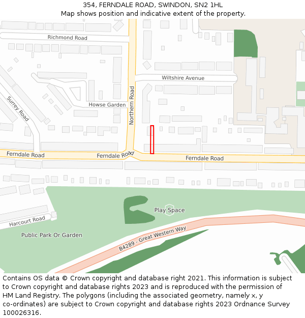 354, FERNDALE ROAD, SWINDON, SN2 1HL: Location map and indicative extent of plot