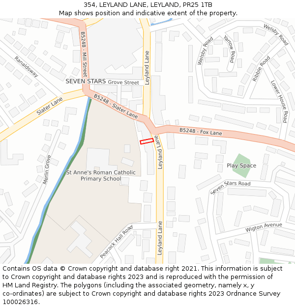 354, LEYLAND LANE, LEYLAND, PR25 1TB: Location map and indicative extent of plot