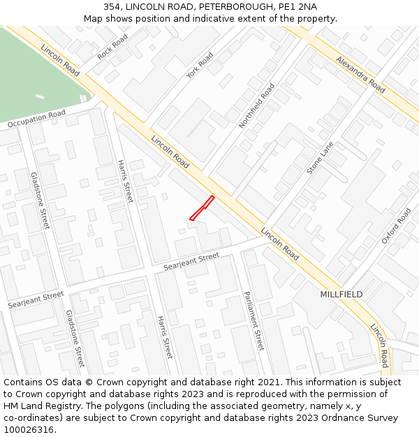 354, LINCOLN ROAD, PETERBOROUGH, PE1 2NA: Location map and indicative extent of plot