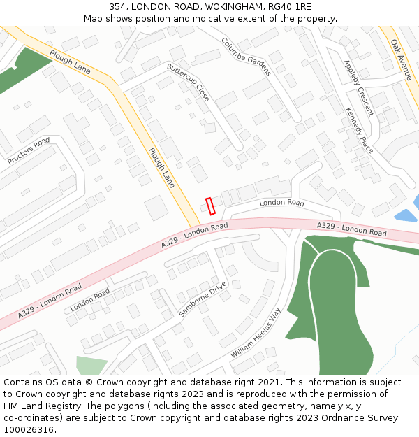 354, LONDON ROAD, WOKINGHAM, RG40 1RE: Location map and indicative extent of plot