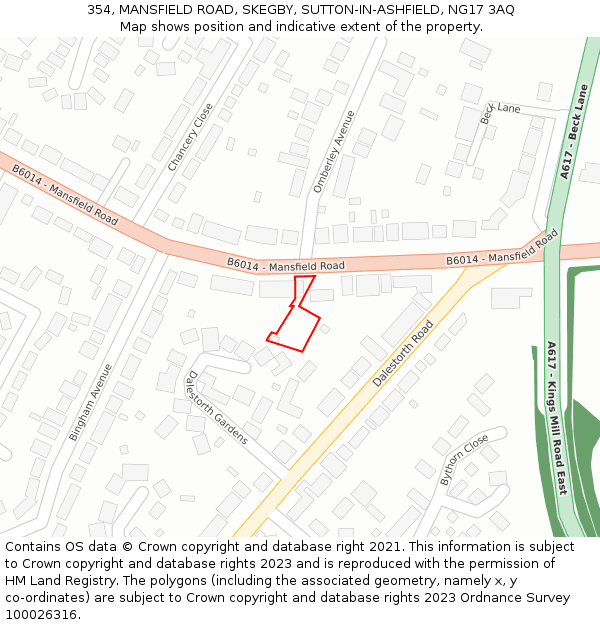 354, MANSFIELD ROAD, SKEGBY, SUTTON-IN-ASHFIELD, NG17 3AQ: Location map and indicative extent of plot