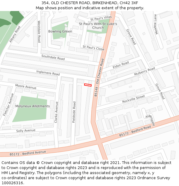 354, OLD CHESTER ROAD, BIRKENHEAD, CH42 3XF: Location map and indicative extent of plot