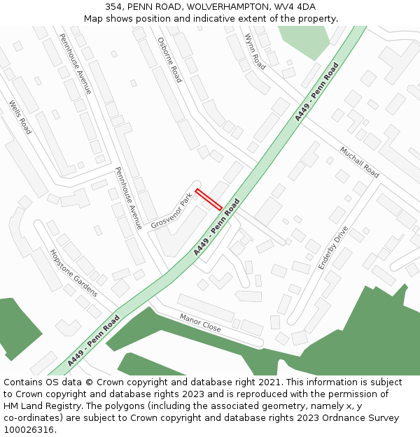 354, PENN ROAD, WOLVERHAMPTON, WV4 4DA: Location map and indicative extent of plot