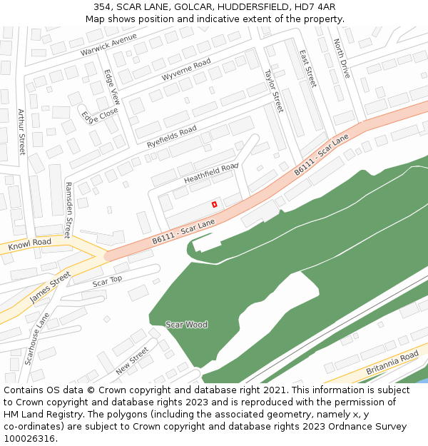 354, SCAR LANE, GOLCAR, HUDDERSFIELD, HD7 4AR: Location map and indicative extent of plot