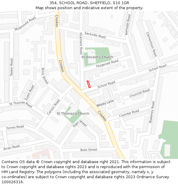 354, SCHOOL ROAD, SHEFFIELD, S10 1GR: Location map and indicative extent of plot