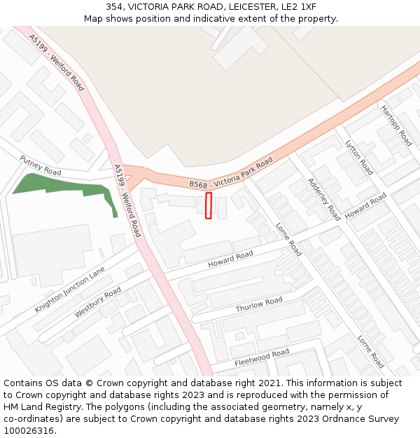 354, VICTORIA PARK ROAD, LEICESTER, LE2 1XF: Location map and indicative extent of plot