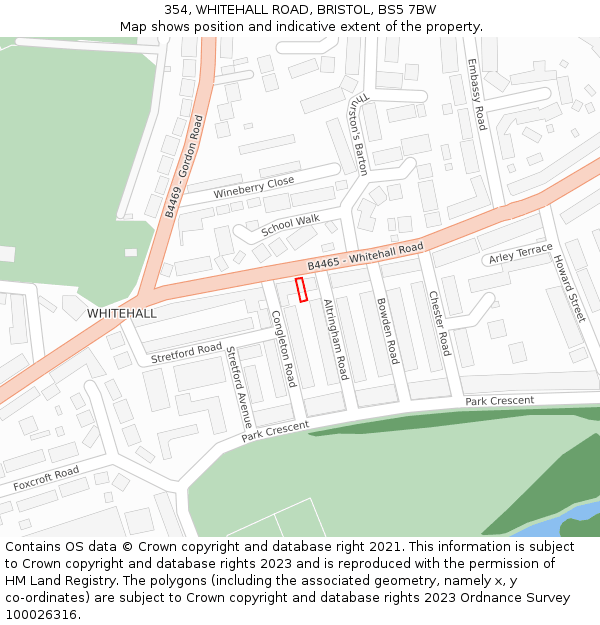 354, WHITEHALL ROAD, BRISTOL, BS5 7BW: Location map and indicative extent of plot