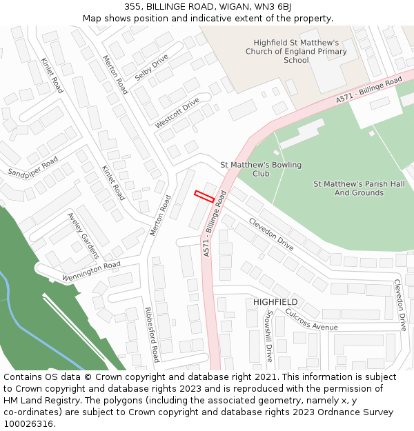 355, BILLINGE ROAD, WIGAN, WN3 6BJ: Location map and indicative extent of plot