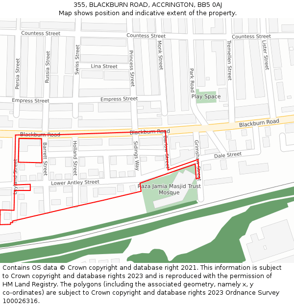 355, BLACKBURN ROAD, ACCRINGTON, BB5 0AJ: Location map and indicative extent of plot